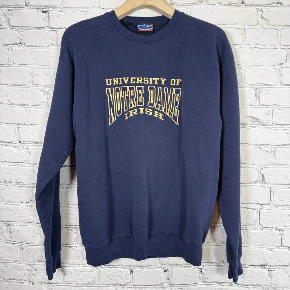 Vintage Crable Sportswear‎ NOTRE DAME Embroidered Navy SweatShirt Unisex Size M